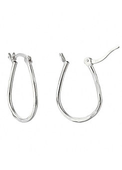 For You Collection Sterling Silver Oval Twisted Creole Drop Hoop Earrings