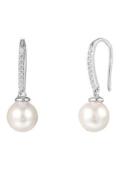 For You Collection Sterling Silver Pearl & Cubic Zirconia Hook Drop Earrings