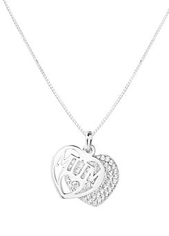 For You Collection Sterling Silver Personalised Double Heart Mum Crystal Pendant Necklace