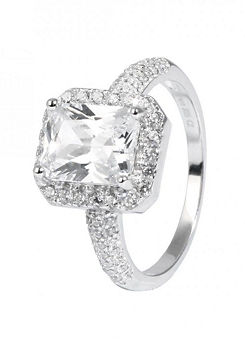 For You Collection Sterling Silver Princess Cut Cubic Zirconia Halo Cocktail Ring