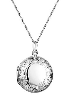 For You Collection Sterling Silver Round Locket Pendant Adjustable Necklace