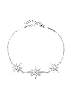 For You Collection Sterling Silver Triple Pave Star Chain Bracelet