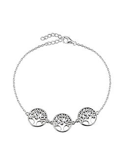 For You Collection Sterling Silver Triple Tree of Life Cubic Zirconia Bracelet