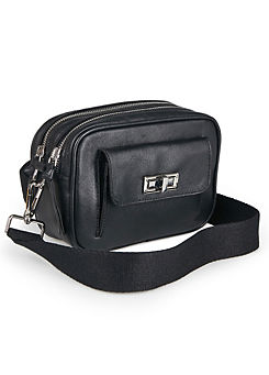 Freemans Black Leather Camera Crossbody Bag