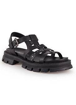 Freemans Black Leather Chunky Studded Sandals