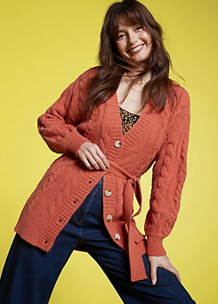 Freemans Cable Belted Coral Cardigan