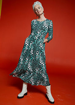 Freemans Green Animal Print Midi Jersey Dress
