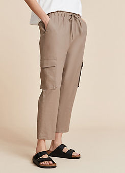 Freemans Stone Tapered Linen Cargo Trousers