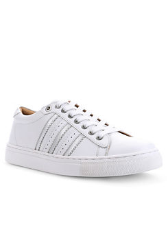 Freemans White & Silver Side Stripe Leather Trainers
