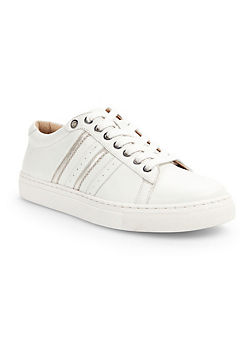 Freemans White & Silver Wide Fit Leather Stripe Trainers