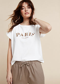 Freemans White Cotton Paris Print T-Shirt