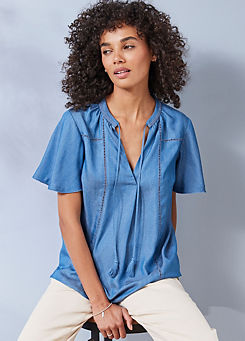 Freestyle Anna Tencel Fluted Sleeve Blouse with Neck Ties