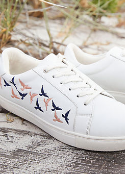Freestyle Ellie Embroidered Bird White Leather Trainers