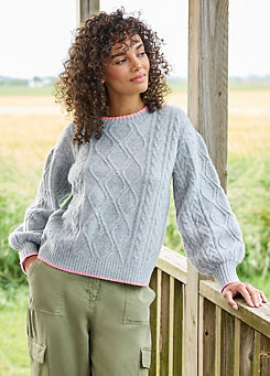 Freestyle Jade Grey Cable Knit Jumper