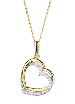 Gorgeous Gold 9ct Gold Cubic Zirconia Double Heart Pendant Necklace