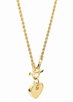 Gorgeous Gold 9ct Rope Chain T-Bar Heart Necklace