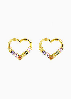 Gorgeous Gold 9ct Solid Gold Colour Cubic Zirconia Heart Stud Earrings - Width 8.5mm Height 7.5Mm