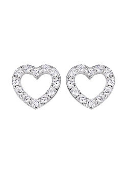 Gorgeous Gold 9ct White Gold Heart Cubic Zirconia Stud Earrings