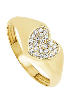 Gorgeous Gold 9ct Yellow Gold Cubic Zirconia Heart Signet Ring