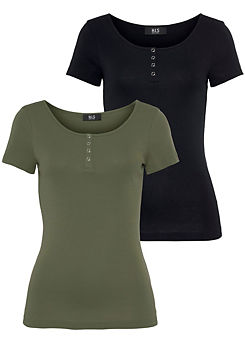 H.I.S Pack of 2 Buttoned Short Sleeve T-Shirts