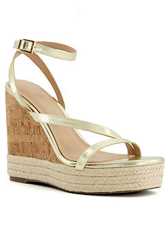 Head Over Heels By Dune Kaylin Gold Asymmetric Strappy Wedge Sandals