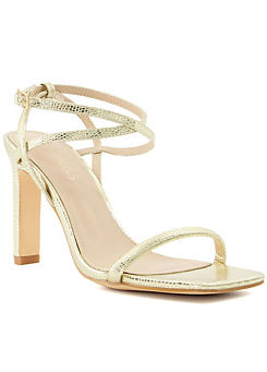 Head Over Heels By Dune Matchmaker Gold Reptile Asymmetric Heeled Sandals