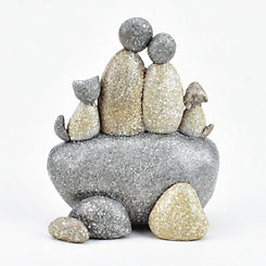 Hestia Couple With Pets Pebble Sculpture