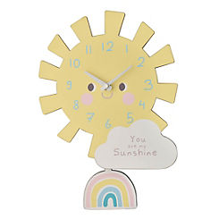 Hometime Kids Wooden Sunshine Wall Clock with Pendulum