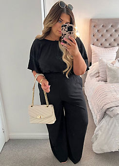 In The Style X Black Wide Leg Elasticated Jumpsuit