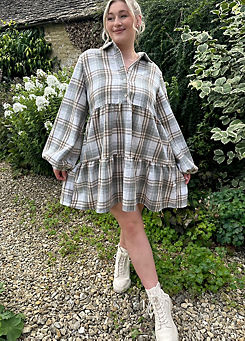In The Style X Grey Checked Collared Smock Dress
