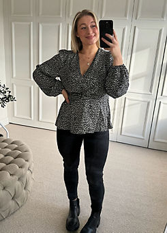 In The Style x Black Ditsy Woven Wrap Blouse