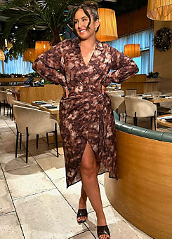 In The Style x Brown Marble Print Wrap Shirt Midaxi Dress
