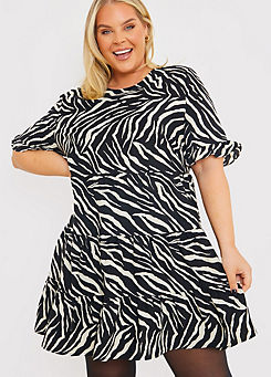In The Style x Jac Jossa Black Zebra Smock Dress with Frill Sleeve