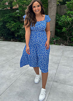 In The Style x Jac Jossa Blue Floral Print Tiered Midi Dress With Frill Sleeves