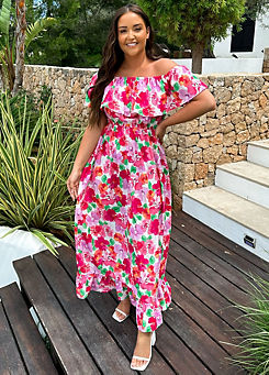 In The Style x Jac Jossa Multi Floral Print Bardot Maxi Dress