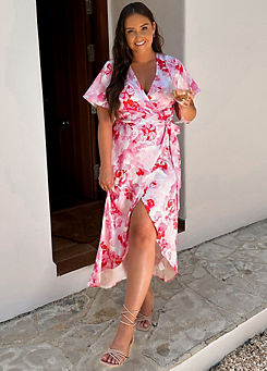 In The Style x Jac Jossa Multi Floral Print Short Sleeve Wrap Belted Midaxi Dress