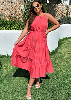 In The Style x Jac Jossa Pink Strappy Tiered Midaxi Dress