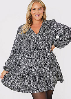 In the Style x Animal Print Button Through Tiered Smock Dress