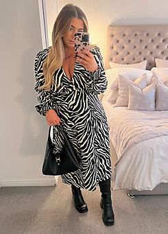 In the Style x Jac Jossa Black Zebra Woven Printed Wrap Midi Dress