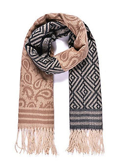 Intrigue Grey & Beige Mix Luxe Boho Jaquard Blanket Scarf