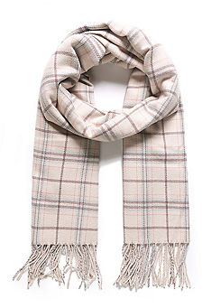 Intrigue Mens Cream Check Oversize Blanket Scarf with Tassels