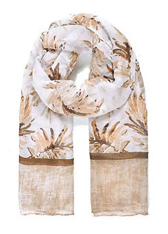 Intrigue Nature Inspired Fern Leaf Print Scarf in Camel
