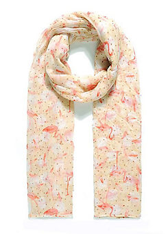 Intrigue Soft Peach All Over Quirky Flamingo Print Scarf