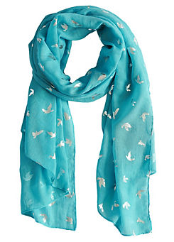Intrigue Turquoise Blue Silver Swallow Metallic Scarf