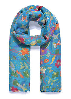 Intrigue Turquoise Vintage Bird & Floral Print Scarf