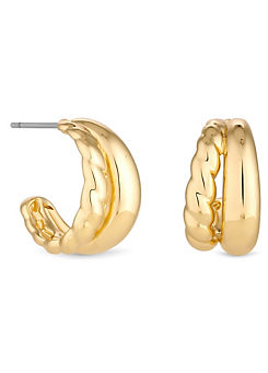 Jon Richard Gold Plated Stainless Steel Polished and Textured Hoop Earrings