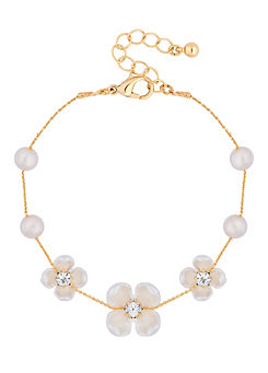 Jon Richard Gold Plated White Floral and Freshwater Pearl Bracelet
