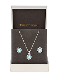Jon Richard Rhodium Plated Aqua Set - Gift Boxed