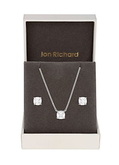 Jon Richard Rhodium Plated Cubic Zirconia Open Stone Set - Gift Boxed