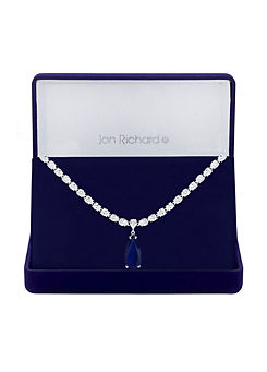Jon Richard Rhodium Plated Cubic Zirconia Statement Blue Peardrop Necklace - Gift Boxed